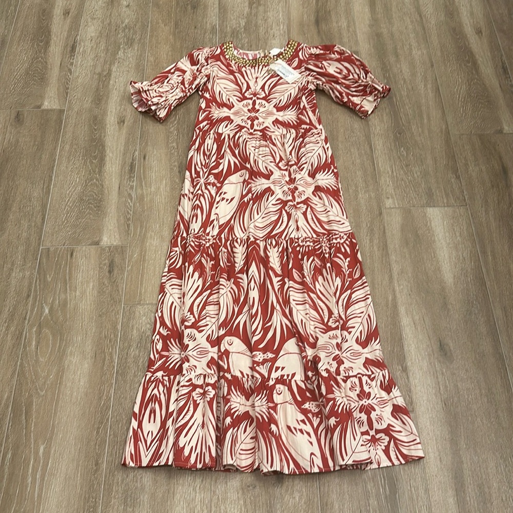Sheridan French Michola Dress in Red Abstract Birds, XS, NWT